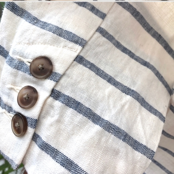 Merona - Striped Linen Crop Jacket - Ivory Cream/ Blue - Size Large - Picture 10 of 12